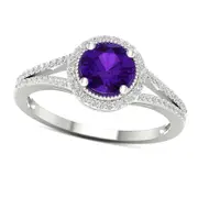 6.0mm Amethyst and 0.17 CT. T.W. Natural Diamond Double Frame Antique Vintage-style Split Shank Ring in Solid 10K White Gold