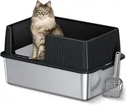 Anycoo Stainless Steel Litter Box, Cat Litter Box with High Sided, Extra Large Metal Litter Box for Big Cats, 60.3 L x 40.3 W x 31.5 H, Easy to Clean, Anti-Odor, Anti-Leakage (Dark Grey)