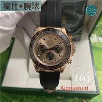 在飛比找蝦皮購物優惠-高端 Rolex 男士橡膠錶帶機械手表 三眼計時腕錶 玫瑰金