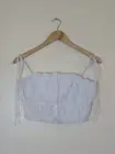 AERIE Woven Button Front Tank Top Size M Striped Smocked Shoulder Tie Coquette