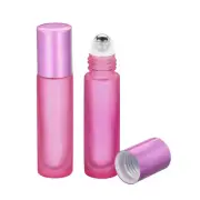 2pcs 10mL Roller Bottles, Glass Refillable Essential Oil Roller, Matte Pink