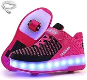 [Ehauuo] Kids Two Wheels Shoes with Lights Rechargeable Roller Skates Shoes Retractable Wheels Shoes LED Flashing Sneakers for Unisex Girls Boys Beginners Gift