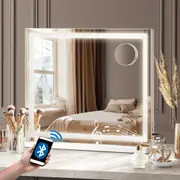 Oikiture LED Crystal Makeup Mirror 58x49cm Bluetooth Hollywood Vanity Mirrors Standing Wall Mounted