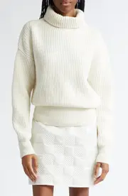 Moncler Rib Virgin Wool Turtleneck Sweater in White at Nordstrom, Size Small