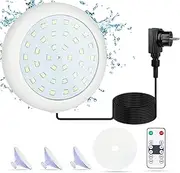 COOLWEST Above Ground Pool Light, 10 W White Light with RF Remote Control and Suction Cup, Pool Light 6000 K 12 V AC/DC, IP68 Waterproof 16 Colours, 3 Timer Options 7 m Cable