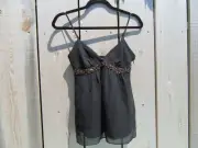 NWT Women's Size XXS BCBGMaxAzaria Black Beaded Chiffon Camisole Top Blouse