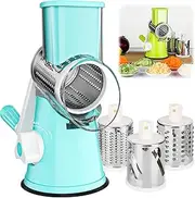 Spendeal Rotary Cheese Grater, 3 in 1 Cheese Shredder Grater Rotary with Handle, Vegetable Mandoline Slicer Shredder for Vegetable, Cheese, Nut (Blue)