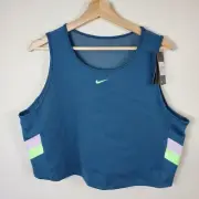Nike Womens Sports Bra 2X Green Dry Fit Tight Fit Mesh Back Crop Top New