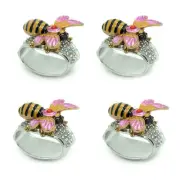 Set of 4 Rhinestone Encrusted Metal Bumblebee Napkin Rings