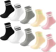 [SREBIWO] 10 Pairs 36-42 Women's Tennis Socks, Sports Socks, Retro Socks, Crew Socks, Running Socks, Leisure Socks, Long Tennis Socks, Cotton Socks (One Size, Multi-Colour), multicoloured, 38