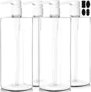 Youngever 4 Pack 1000ML Plastic Pump Bottles for Shampoo, 1 Liter Empty Shampoo Pump Bottles, Plastic Cylinder with Lockdown-Leak Proof-Pumps (White Pump)