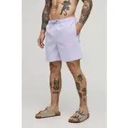 Mens Lilac Mid Length Seersucker Check Swim Short