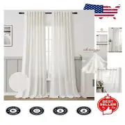 120-Inch Light-Filtering Semi-Sheer Linen Curtain Panels - Set of 2, Cream