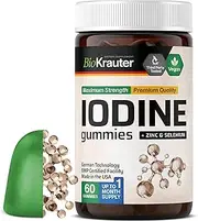 MauWe Herbs Iodine Gummies - Thyroid Support Supplement for Brain, Energy & Immune System - Iodine Supplement Gummy with Zinc & Selenium - Iodine and Selenium Supplement - 60 Apple Flavored Chews