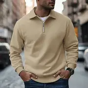 Men's Sweatshirt Quarter Zip Sweatshirt Black White Navy Blue Khaki Gray Lapel Plain Zip Up Front Pocket Textured Sports Outdoor Casual Daily Streetwear Cool
