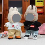 Labubu Baby Clothes 17cm Labubu Cloth Clothes Heartbeat Macaron Vinyl Face Doll Baby Clothes Replacement——style:Supstar two-piece set (khaki pants+white T-shirt)