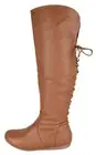 Top Moda Women Knee High Boots Back Lace Flat Heel Zipper Round Toe BANK-37 Tan