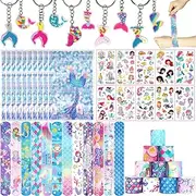 Mermaid Party Bag Fillers for Kids Boys Girls, 42Pcs Mermaid Assorted Toys Pinata Filler with Slap Bands Gift Bags Stickers Keychains Trick & Treat Goody Bag Fillers for Christmas Party