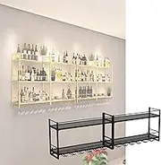 Wine Rack Wall Mounted Bar Shelves with Hanging Wine Glass Rack Liquor Bottle Display Shelf with Led Light Floating Bar Shelves Kitchen Wall Cabinet for Countertop Home Bar Ckitchen Dining R