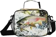 Trout Fish River Insulated Lunch Box for Women Men - Ideal for Work, Picnics - Includes Adjustable Shoulder Strap