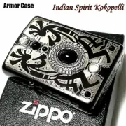 Zippo Armor Indian Spirit Kokopelli Matt Black Onyx Howlite Natural Stone