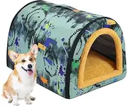 Waterproof Dog House Outdoor - Garden Dog House, Pet Furniture with Flufffy Mat | Insulated Weatherproof Pet Kennel Bed with Handle for Medium and Small Dogs, Cats, Other Animals, 13.77x10.62x9.84inch