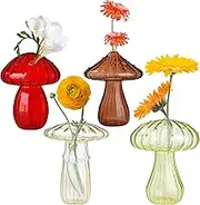 4 PCS Mushroom Shaped Glass Vase, Planters Clear Hydroponic Vase, Flowers Plants for Decorative Centerpiece,Table Decor,Home Wedding Party (4 Color)