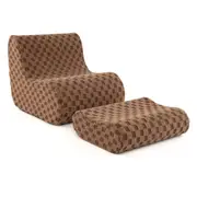 Costway Bean Bag Chair w/Ottoman & Washable Cover Lazy Sofa Lounger Seat Living Room Bedroom Brown