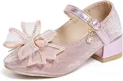 [Sawimlgy] Girls Sparkle Dress Shoes Toddler Glitter Princess Heels Kids Bows Mary Jane Girl Shoes for Wedding Party Dance Costume Easter
