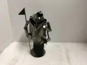 Handmade Golf Player Wine Bottle Holder Caddy Metal Sculpture Collectible