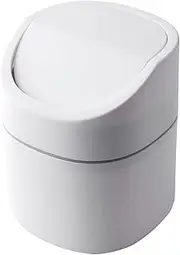 Plastic Desktop Trash Can with Lid Portable Trash Bin Garbage Can for Kitchen Bedroom Dorm Room Car Waste Bin White One Size