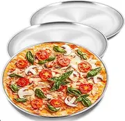 P&P CHEF Pizza Pans, Stainless Steel Round Pizza Tray Dish Plate For Oven Baking Roasting, Healthy & Heavy Duty, Rust Free & Dishwasher Safe - 3 Pcs, (Silver,12")