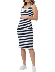 [Ripe] Lee Button Down Rib Dress in Navy/White