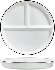 Bicuzat 1 PCS Ceramic Portion Control Plate Divided Dish for Healthy Eating and Weight Loss Divided Dessert Plate Salad Plate Dinner Plate-White-8 Inch