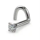 FreshTrends 14K White Gold Diamond Nose Stud - 18 Gauge Genuine Diamond for W...