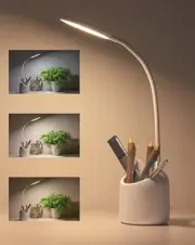 LED Desk Lamp with Pen Holder, 3 Color Modes, White, Study Light - Pack of 1