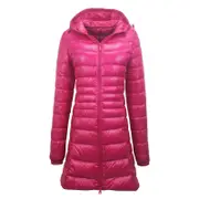Nevenka Womens Lightweight Puffer Jacket Hooded Winter Mid Length Coat-RoseRed