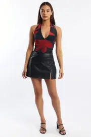 Black PU Skort Skirt Mid Rise Mini Slight Stretch - Size 16XL, Women's Mini Skirt