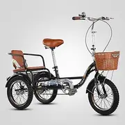 [MegLob] 14IN Adult Tricycle Bike for Seniors, Three Wheel Beach Cruiser Bike, Foldable Handlebar Cargo Tricycle, Single Speed 3 Wheel Bike, Low Step-Through High Carbon Steel Frame