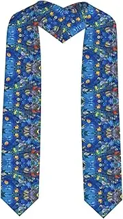 [SKKNT] Tropical Fishes Print Graduation Shawl Stole For Academic Commencements Honor Sash Congratulations Gift, Sharp Corner, One Size