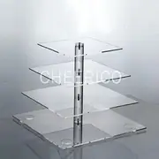 4 Tier Square Pole Wedding Acrylic Cupcake Stand Tree Tower Cup Cake Display for 54 Cupcakes