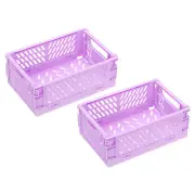 2 Pcs 5.9 x 3.9 x 2.3" Collapsible Plastic Basket Mini Storage Crate, Purple