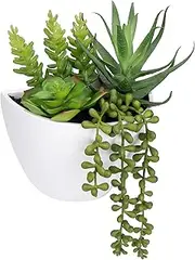 Briful Succulents Artificial Plant Wall Decor,Fake Hanging Plant Floating Shelves Decor,Faux Succulents with Half Pot Planters for Home Farmhouse Wall Decorations
