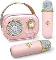 Portable Karaoke Machine for Kids and Adults, Bluetooth Speaker with 2 Wireless Microphones, Fun Gifts for Girls Aged 3-8+ Years, Perfect for Family Parties, Home, Travel, and Birthday