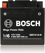 BOSCH RBTX14-N M6 Mega Power Ride AGM (VRLA) Motorcycle Battery Compatible with RTX14-BS,YTX14-BS,MBTX12U,MBYZ16H,ETX14,STX14-BS,SVT-8,VTX14
