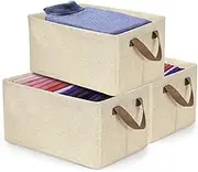 Clothes Drawer Organizer Bins Foldable Closet Underwear Dresser Cloth Box for Clothing Sock Bra Folded Pants Shirt（3 Sets Beige）