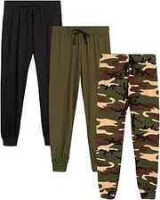 [Sweet Hearts] Girls' Sweatpants - Super Soft Athletic Performance Joggers (3 Pack), Size 7/8, Black/Camo/Army Green