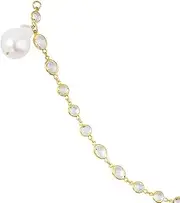 [JewelryWeb] 925 Sterling Silver Gold Plated White Topaz Dangle White Baroque Pearl Bracelet 18 Centimeters Link-Bracelet for Women