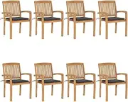 Stacking Garden Chairs with Cushions 8 pcs Solid Teak Wood,Outdoor Chairs 80.6KG-3073240