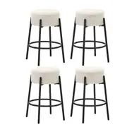 Oikiture 4x Bar Stools Kitchen Dining Chair Round Stool Boucle Fabric White